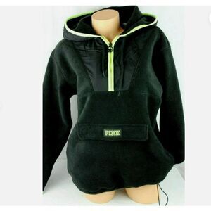 NWT Victoria's Secret Pink Quarter Zip Fleece Black Lime Pullover